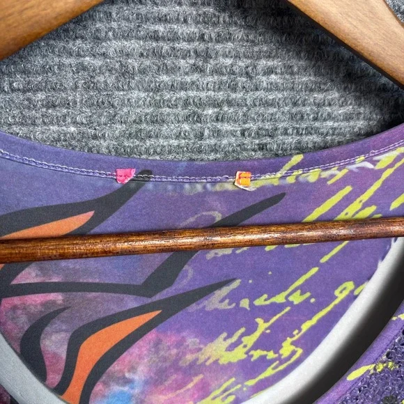 Y2K Sequin Graphic T-Shirt Purple Sun Floral Script Print Short Sleeve Top S - Picture 3 of 5